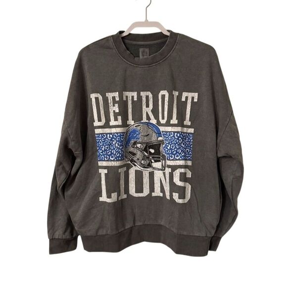 Detroit Lions Tops - Detroit Lions Women's Large Grey Vintage Wash Oversized Sweatshirt Size Large